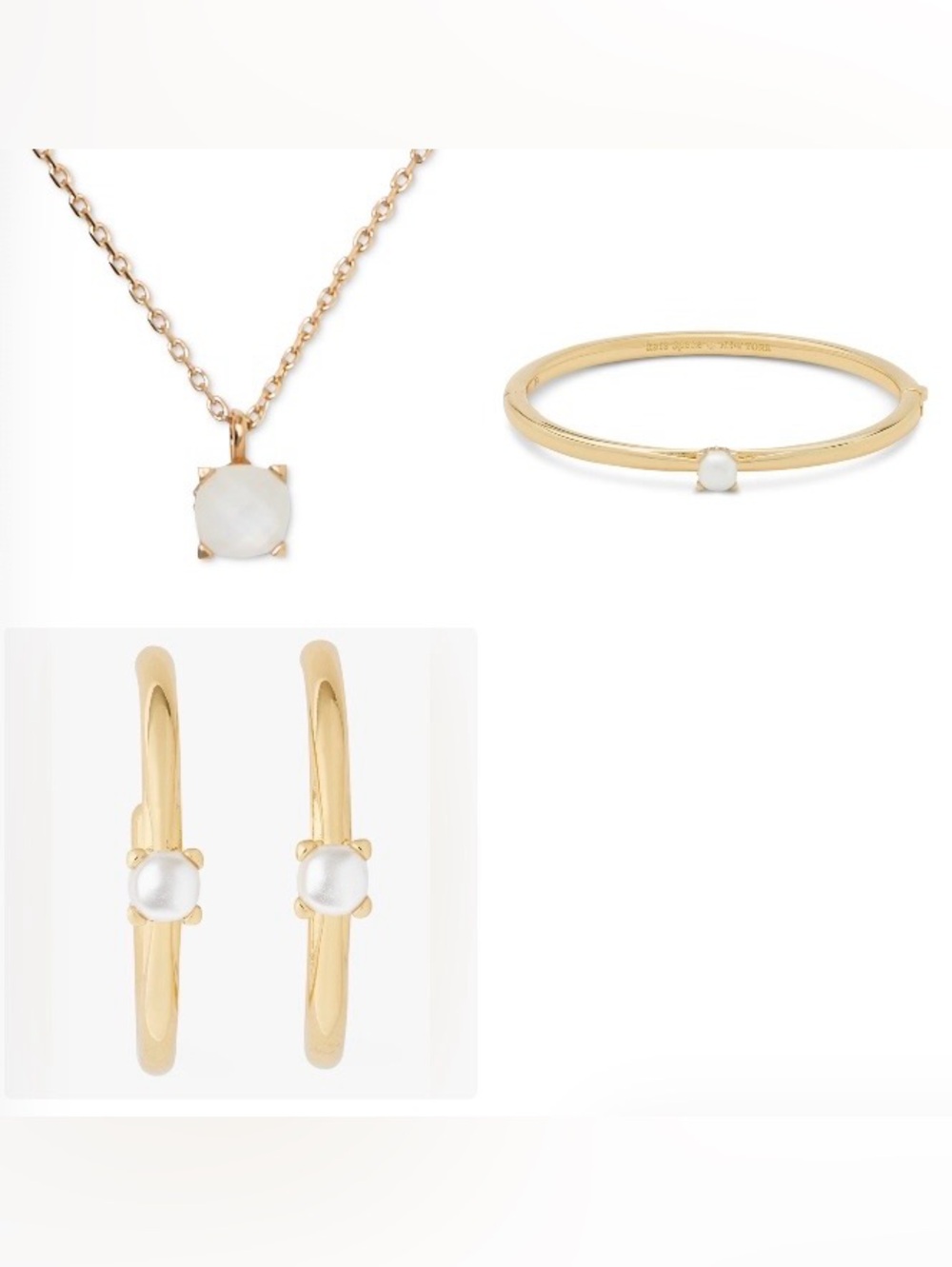Kate Spade Gold Hoop Earrings, Necklace and Bracelet Set